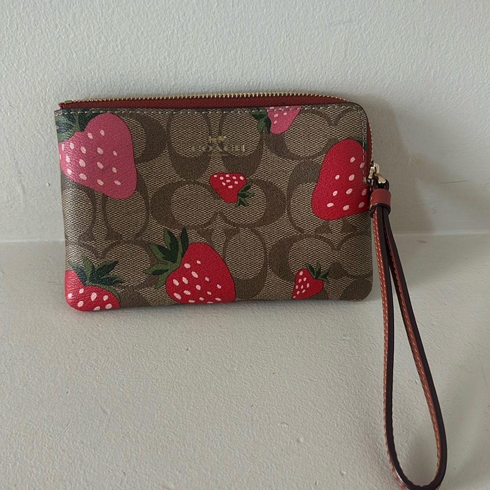 Coach Strawberry Corner Zip Wristlet